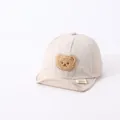 Beige baby baseball cap with soft brim and cute brown teddy bear embroidery - 0-30 Months / Beige