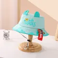 Lindo gorro de pescador verde menta para niños con tigre de dibujos y orejas en 3D - Niños 2-6 Años / Azul lago