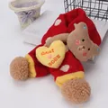 Bufanda de punto roja para bebé con corazones, detalle de oso y borde acanalado - Bufanda / Rojo