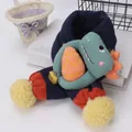 Bufanda infantil de punto azul marino con pompones amarillos y peluche dinosaurio - Bufanda / Azul marino