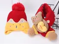 Conjunto de gorro y bufanda de punto para bebé en rojo y amarillo con oso bordado - Conjunto Gorro Bufanda / Rojo
