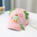 Pink toddler baseball cap with cute 3D cartoon dinosaur and orange DINO lettering - 0-3 Years Old / Style 1 Pink