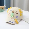 Cute beige cotton baby baseball cap with green cartoon dinosaur and dino text - 0-3 Years Old / Beige Rainbow Stitching Style