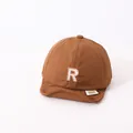 Brown soft brim baseball cap for kids with a white letter R embroidery and quick-dry fabric - Letter R Style / Coffee (Letter R)
