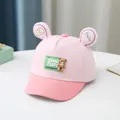 Pink and orange color-block baby baseball cap with 3D bear and cute plush ears - 0-3 Years Old / Style 3 Pink