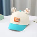 Cute beige and blue baby baseball cap featuring 3D bear doll and ear accents - 0-3 Years Old / Style 3 Beige