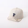 Beige cotton baby baseball cap with navy blue embroidered P letter and soft brim - Letter P Style / Beige (Letter P)