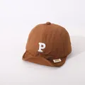 Deep brown baby soft brim baseball cap with white embroidered letter P in cotton - Letter P Style / Coffee (Letter P)