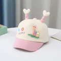 Cute beige and pink kids baseball cap with cartoon fawn deer antlers for toddlers - 0-3 Years Old / Style Four Pink Brim