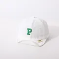 White cotton baby baseball cap featuring a green letter P towel embroidery patch - Letter P Style / White (Letter P)