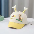 Cute cream and yellow baby baseball cap with giraffe embroidery and 3D antennas - 0-3 Years Old / Style Four Yellow Brim