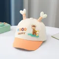 Beige and orange baby baseball cap with fawn text and 3D heart-tipped horns - 0-3 Years Old / Style Four Orange Brim