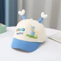 Beige and blue baby baseball cap with cartoon giraffe print and cute plush hearts - 0-3 Years Old / Style Four Sky Blue Brim
