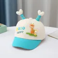 Toddler baseball cap in beige and blue featuring cute cartoon giraffe and rabbit patches - 0-3 Years Old / Style Four Lake Blue