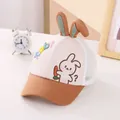 Detailed close-up of rabbit embroidery and breathable mesh on baby summer baseball hat - Toddler Adjustable Size / Coffee