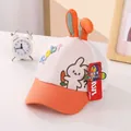 Detail of baby mesh baseball cap with cute orange rabbit ears and rainbow embroidery - Toddler Adjustable Size / Orange