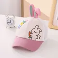 Detail of pink bunny ears and rabbit embroidery on mesh toddler sun hat - Toddler Adjustable Size / Pink