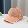 Gorra de malla naranja transpirable para niños con bordado HI y parche de dinosaurio - Naranja