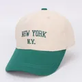 Detail of embroidered NEW YORK N.Y. logo on cream and forest green baseball cap - Kids 3-10 Years (50-54cm) / YORK Green Brim