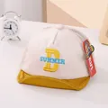 Berretto da baseball estivo per neonati beige e giallo con ricamo D SUMMER in rete - 45-48CM (0-36 Mesi) / Giallo