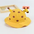 Yellow giraffe bucket hat for toddlers with brown polka dots and cute 3D animal details - 47-50cm / Yellow