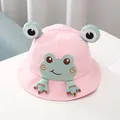 Pink cotton baby bucket hat featuring a 3D cartoon frog design and Good embroidery - Baby 0-30 Months (44-48CM) / Pink Frog
