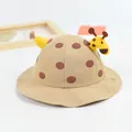 Khaki toddler sun hat with cute cartoon giraffe ears and dots in fisherman style - 47-50cm / Khaki