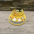 Detail of yellow kids sun visor with cartoon animal prints and adjustable strap - Children (3-15 Years) / Yellow