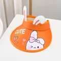 Close-up of orange kids sun hat with 3D bunny ears and white CUTE print detail - 3-8 Years / Orange