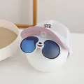 Kids breathable white mesh baseball cap with pink brim and flip-up cartoon sunglasses - Kids 2-6 Years (48-52CM) / Pink