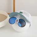 White mesh kids baseball cap with blue brim, green M embroidery and aviator goggles - Kids 2-6 Years (48-52CM) / Pale Green