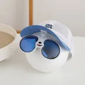 Kids breathable mesh baseball cap in white and blue with integrated cartoon bear sunglasses - Kids 2-6 Years (48-52CM) / Sky Blue
