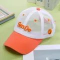 Close-up of kids mesh baseball cap with Smile embroidery and breathable orange fabric - Kids (50-54cm) / Orange