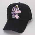 Close-up of black mesh back and shiny sequin unicorn embroidery on the girl's baseball cap - Kids Aged 2-6 / Black