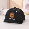 Schwarze Denim Baby-Baseballkappe mit Bärenstickerei und weichem, faltbarem Schirm - 45-48CM (0-30 Monate) / Schwarzer Denim