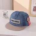 Kinderhonkbalpet van blauw denim met kaki platte rand en KUKUJI letters op de voorkant - Kinderen 3-10 Jaar 50-54CM / Khaki Rand