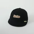 Detailed view of black corduroy baby baseball cap with Sunday embroidery and side label - Infant Toddler / Black