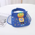 Kids blue sun visor hat featuring a 3D yellow robot and retractable side shields - Kids One Size / Robot Royal Blue