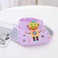 Kids purple sun visor hat featuring a 3D yellow cartoon robot and a wide brim for summer - Kids One Size / Robot Purple