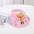 Pink kids sun visor hat featuring a 3D cartoon robot and Angibobo side branding - Kids One Size / Robot Pink