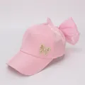 Pink satin girl's baseball cap with large organza bow and pearl butterfly accent - Kids 2-8 Years (47-53CM) / Pink