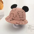 Sombrero bucket infantil de pana rosa con estampado de oso y lindas orejas 3D redondas - Niños 2-4 Años / Café Claro
