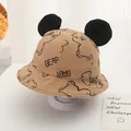 Sombrero tipo pescador de pana caqui para niños con orejas 3D y estampado de oso - Niños 2-4 Años / Caqui