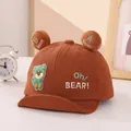 Brown corduroy baby baseball cap with cute plush ears and Oh Bear embroidery detail - 45-48cm / Coffee