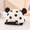 Beige baby baseball cap with black polka dots and cute bear ears in soft cotton - 45-48cm / Black