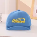 Blue knit baby baseball cap with yellow Rainbow embroidery and soft brim for infants - 45-48cm (0-30 Months) / Sky Blue