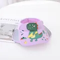 Kids purple sun visor hat with green cartoon dinosaur decal and retractable grey side panels - Kids One Size / Little Dinosaur Purple