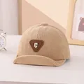 Baby corduroy baseball cap in khaki with C letter leather patch and soft brim detail - 45-48cm / Beige