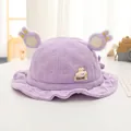 Cappello da pescatore neonato color lavanda in maglia a nido d'ape con orecchie di orso - Bambini 1-4 Anni 48-52CM / Stile 2 Viola