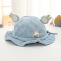 Cappello da sole neonato celeste in maglia a nido d'ape con orecchie di peluche - Bambini 1-4 Anni 48-52CM / Stile 2 Celeste